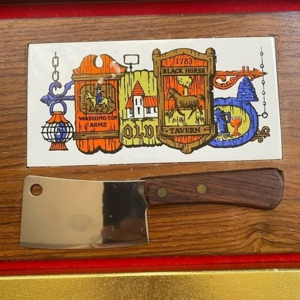 Vintage Cheese Board W/Knife Old Tavern Design Vanderbilt Flour Co. Japan